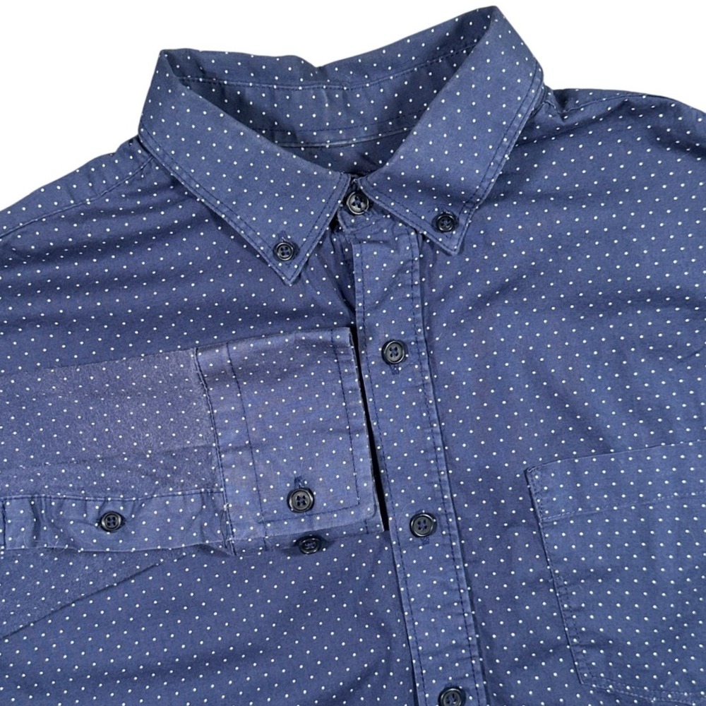 WRK‎ Standard Shirt Mens Medium Blue Polka Dot Button Down Stretch